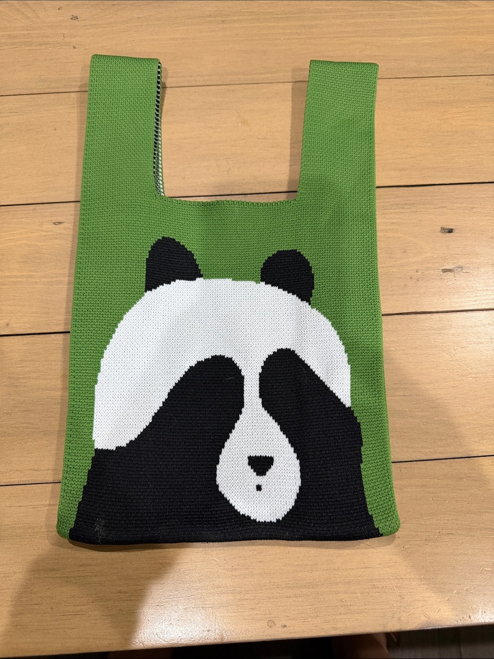 Kids Green Panda Knit Tote Bag